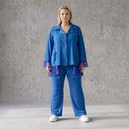 Royalblaue Schlupfhose mit geradem Bein elastisch mit Zierklappen und sichtbarer Naht
