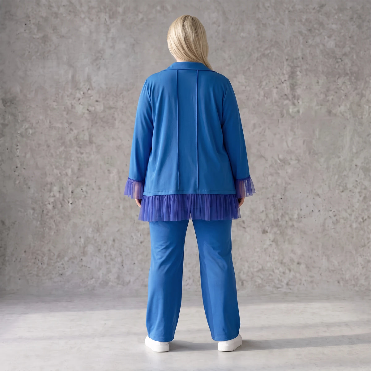 Royalblaue Schlupfhose mit geradem Bein elastisch mit Zierklappen und sichtbarer Naht