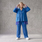 Royalblaue Schlupfhose mit geradem Bein elastisch mit Zierklappen und sichtbarer Naht