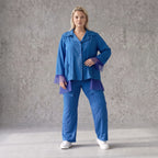 Royalblaue Schlupfhose mit geradem Bein elastisch mit Zierklappen und sichtbarer Naht
