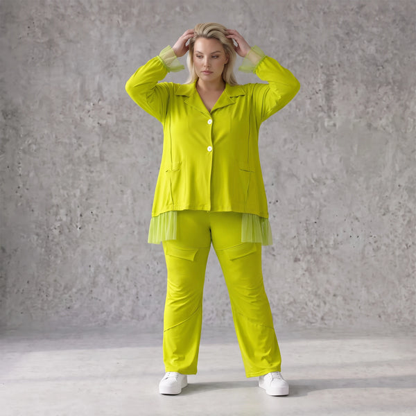Limette Travellerbluse in A-Linie mit Hemdkragen locker fallend formstabil bequem sanft