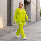 Limette Travellerbluse in A-Linie mit Hemdkragen locker fallend formstabil bequem sanft