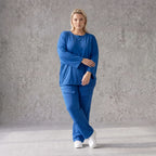 Royalblaues Langarmshirt in Travellerqualität mit Stretch kastigem Schnitt und Tunnelzug