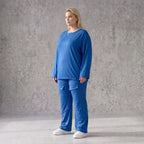 Royalblaues Langarmshirt in Travellerqualität mit Stretch kastigem Schnitt und Tunnelzug