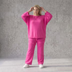 Langarmshirt in Fuchsia aus Travellerstoff mit Stretch kastig geschnitten mit Tunnelzug
