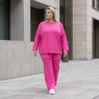Langarmshirt in Fuchsia aus Travellerstoff mit Stretch kastig geschnitten mit Tunnelzug