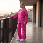 Langarmshirt in Fuchsia aus Travellerstoff mit Stretch kastig geschnitten mit Tunnelzug