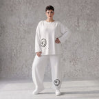 Snowwhite Ballonhose aus French Terry mit Smileydruck Biesennähten und bequemem Dehnbund