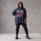 Dunkelblaues Kapuzensweatshirt mit Leoprint aus French Terry mit gerader Silhouette