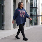 Dunkelblaues Kapuzensweatshirt mit Leoprint aus French Terry mit gerader Silhouette