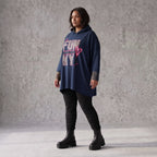 Dunkelblaues Kapuzensweatshirt mit Leoprint aus French Terry mit gerader Silhouette