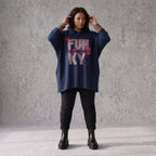 Dunkelblaues Kapuzensweatshirt mit Leoprint aus French Terry mit gerader Silhouette
