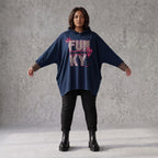 Dunkelblaues Kapuzensweatshirt mit Leoprint aus French Terry mit gerader Silhouette