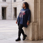 Dunkelblaues Kapuzensweatshirt mit Leoprint aus French Terry mit gerader Silhouette