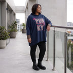 Dunkelblaues Kapuzensweatshirt mit Leoprint aus French Terry mit gerader Silhouette