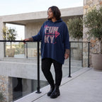Dunkelblaues Kapuzensweatshirt mit Leoprint aus French Terry mit gerader Silhouette