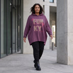 Fliederner Kapuzenpullover mit Leoprint aus French Terry mit Stretch und Seitentaschen