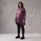 Fliederner Kapuzenpullover mit Leoprint aus French Terry mit Stretch und Seitentaschen