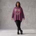 Fliederner Kapuzenpullover mit Leoprint aus French Terry mit Stretch und Seitentaschen