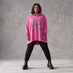 Pinke Leoprint Kapuzensweatjacke aus Baumwollmix mit French Terry und verlängertem Rücken