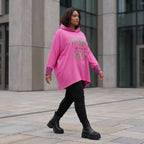 Pinke Leoprint Kapuzensweatjacke aus Baumwollmix mit French Terry und verlängertem Rücken