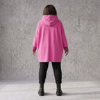 Pinke Leoprint Kapuzensweatjacke aus Baumwollmix mit French Terry und verlängertem Rücken