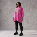 Pinke Leoprint Kapuzensweatjacke aus Baumwollmix mit French Terry und verlängertem Rücken