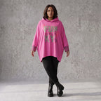 Pinke Leoprint Kapuzensweatjacke aus Baumwollmix mit French Terry und verlängertem Rücken