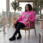 Pinke Leoprint Kapuzensweatjacke aus Baumwollmix mit French Terry und verlängertem Rücken