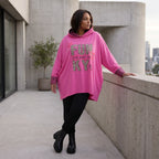 Pinke Leoprint Kapuzensweatjacke aus Baumwollmix mit French Terry und verlängertem Rücken