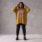 Kapuzensweatshirt in Camel mit Leoprint aus French Terry in gerader Form länger hinten