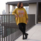 Kapuzensweatshirt in Camel mit Leoprint aus French Terry in gerader Form länger hinten
