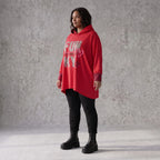 Roter Kapuzenpullover aus French Terry mit Leoprint Seitentaschen und Vokuhilasaum