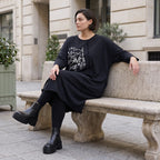 Kleid in OldBlack aus weichem French Terry in Ballonform mit Rundhalsausschnitt Langarm