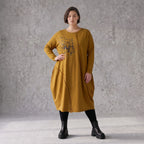 French Terry Kleid in OldCamel mit Elasthan in Ballonform locker weich Made in Italy