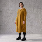 French Terry Kleid in OldCamel mit Elasthan in Ballonform locker weich Made in Italy