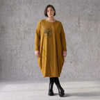 French Terry Kleid in OldCamel mit Elasthan in Ballonform locker weich Made in Italy