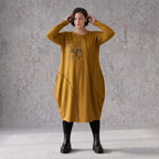 French Terry Kleid in OldCamel mit Elasthan in Ballonform locker weich Made in Italy