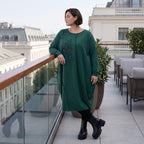 Ballonkleid in OldGreen aus French Terry mit Rundhals und Langarm mit Seitennahttaschen
