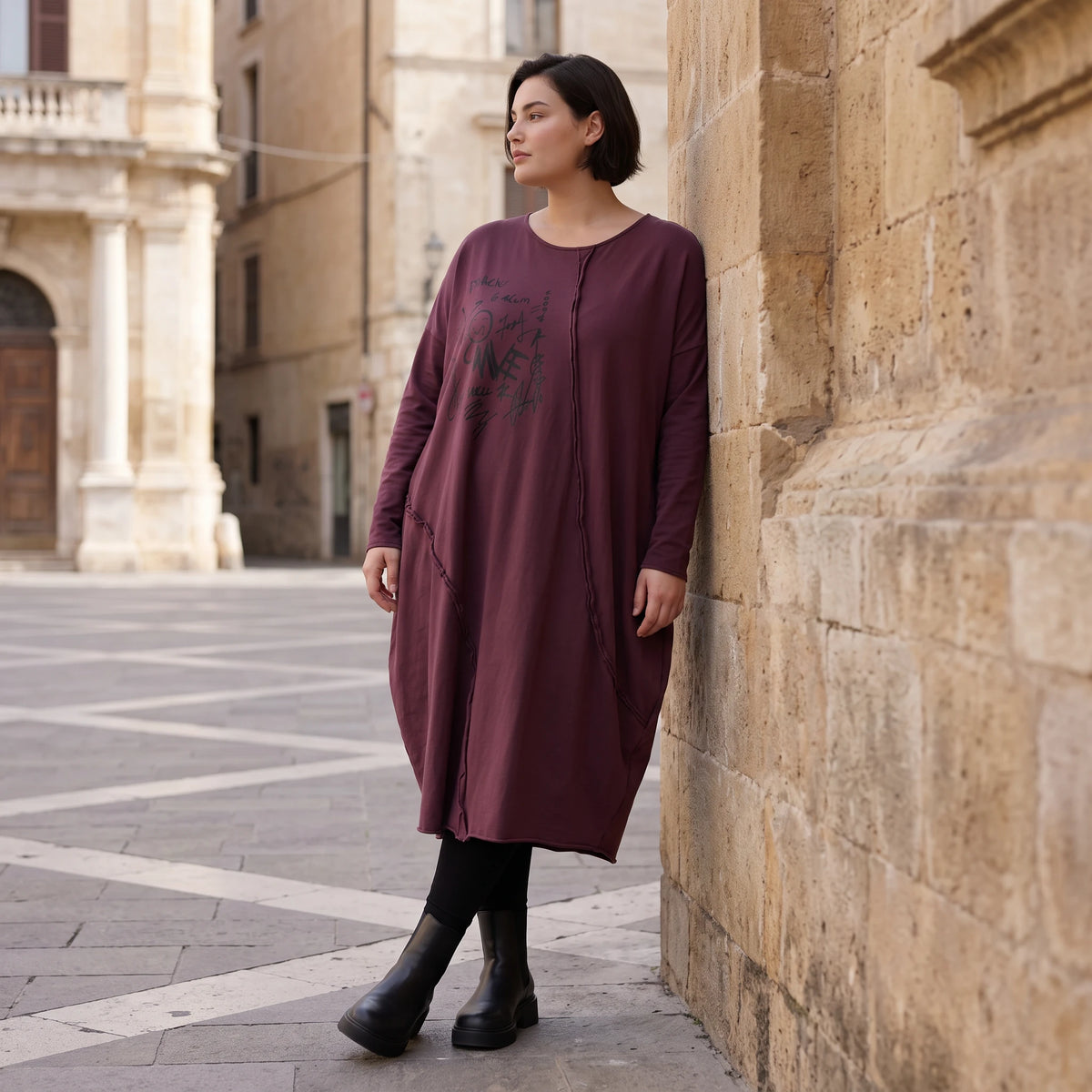 Altlila French Terry Kleid in Ballonform aus Baumwolle mit Elasthan weich Made in Italy