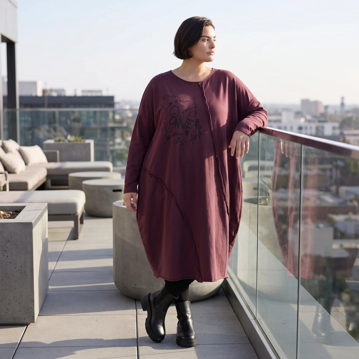 Altlila French Terry Kleid in Ballonform aus Baumwolle mit Elasthan weich Made in Italy