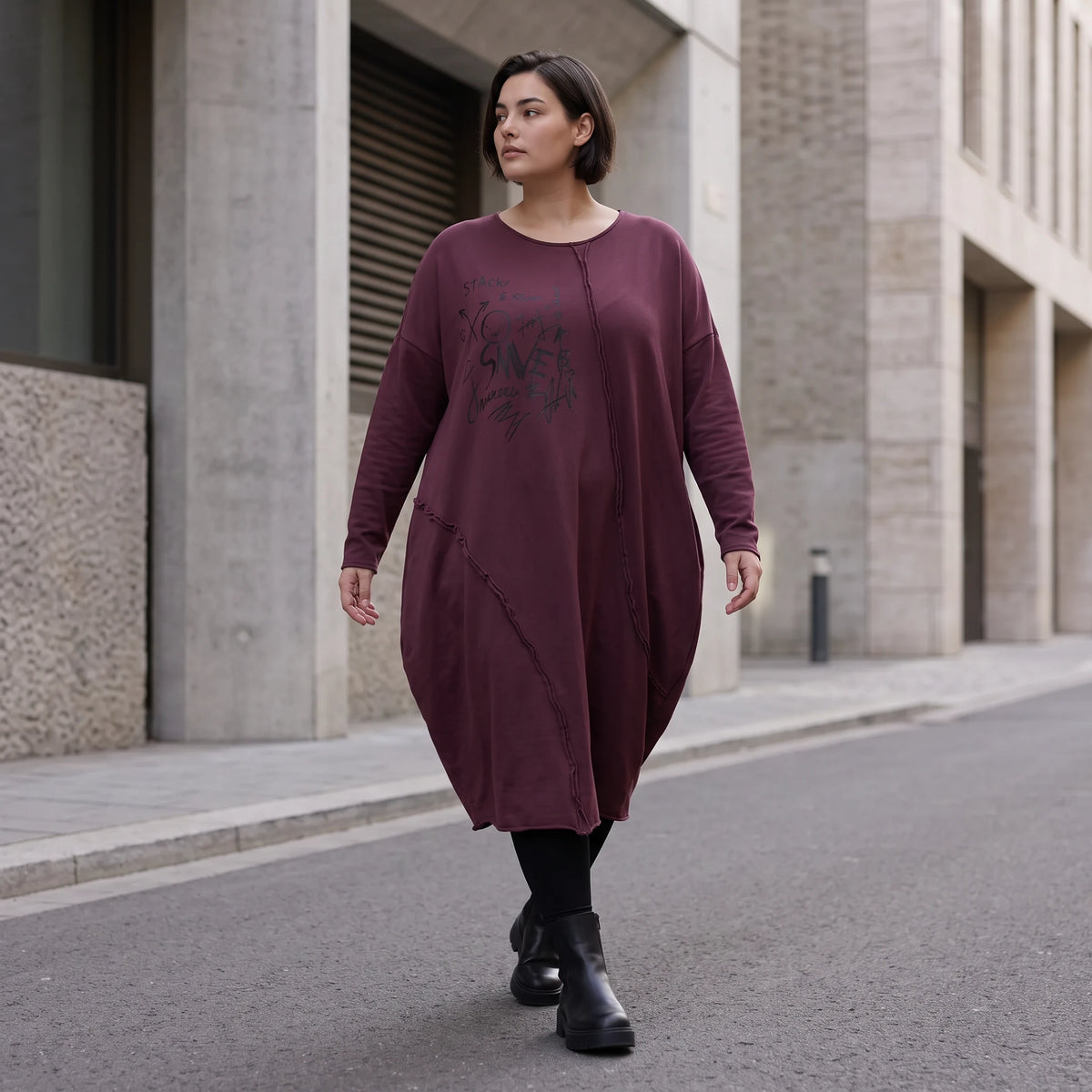 Altlila French Terry Kleid in Ballonform aus Baumwolle mit Elasthan weich Made in Italy