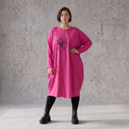 Altrosa Ballonkleid aus weichem French Terry mit Stretch und Faltennaht in Ballonform
