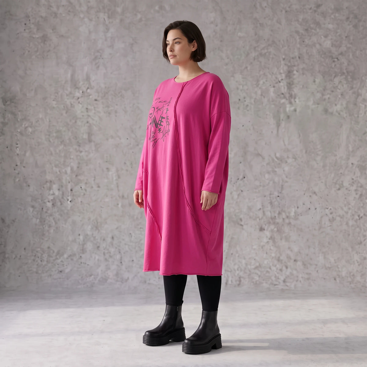 Altrosa Ballonkleid aus weichem French Terry mit Stretch und Faltennaht in Ballonform