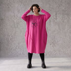 Altrosa Ballonkleid aus weichem French Terry mit Stretch und Faltennaht in Ballonform