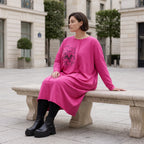 Altrosa Ballonkleid aus weichem French Terry mit Stretch und Faltennaht in Ballonform