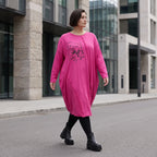 Altrosa Ballonkleid aus weichem French Terry mit Stretch und Faltennaht in Ballonform