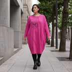 Altrosa Ballonkleid aus weichem French Terry mit Stretch und Faltennaht in Ballonform