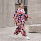 Satinshirt in Rose/Blau/Pink mit floralem Print in A-Linie fließend und weich fallend