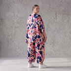 Satinshirt in Rose/Blau/Pink mit floralem Print in A-Linie fließend und weich fallend